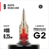 Legend Premium Cartridges G2 (2nd Gen) - Bugpin Round Liners - #8 (0.25mm) - 20/Box